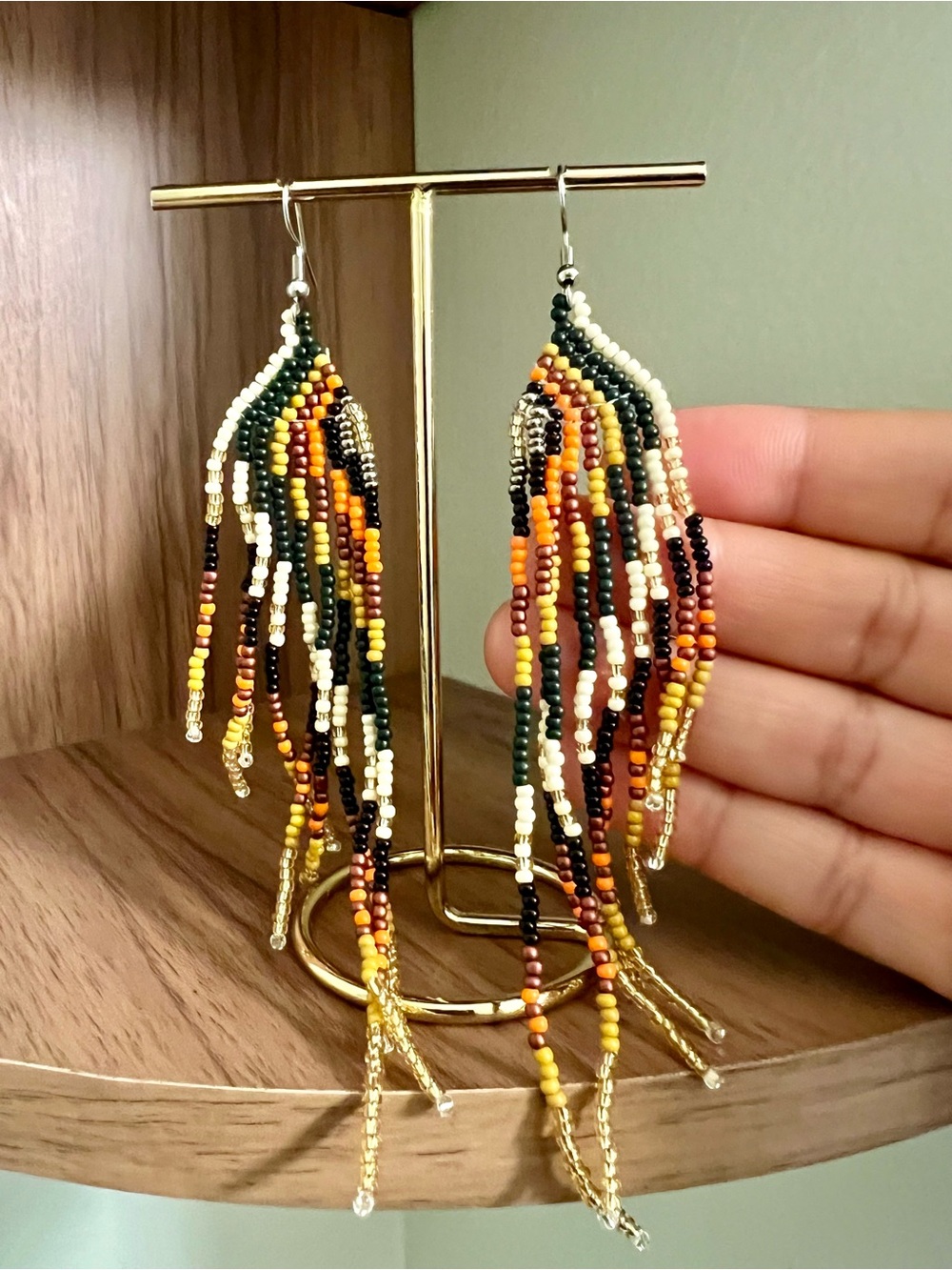 Waterfall Style Mustard Yellow Seed Bead Fringe Earrings